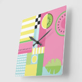 スイカ、キウイ、夏おもしろいカラフル スクエア壁時計 (傾斜)