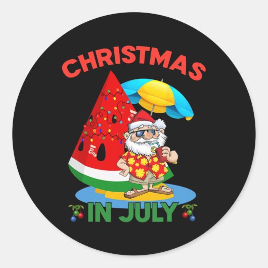 スイカ クリスマスツリー 夏のクリスマス ラウンドシール (正面)