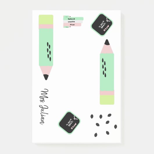 スイカ テーマ 教師 名前 4x6 ポストイット (正面)