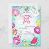 スイカ、ドーナツ、サマーバースデーパーティー 招待状 (正面)