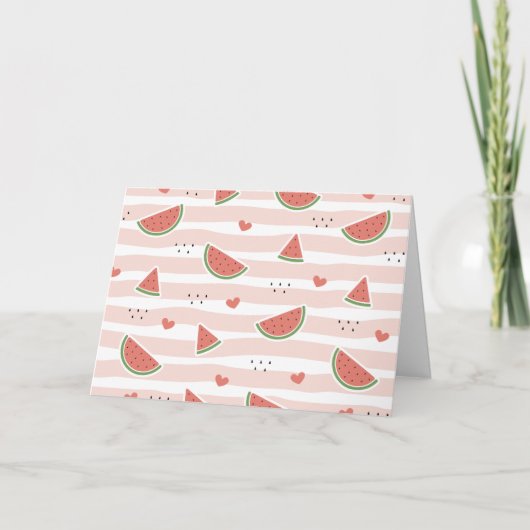 スイカ、ハート、ストライプ夏のパターン カード (正面)