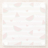 スイカ、ハート、ストライプ夏のパターン ガラスコースター (裏面)