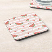 スイカ、ハート、ストライプ夏のパターン コースター (左側)