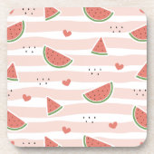 スイカ、ハート、ストライプ夏のパターン コースター (正面)