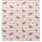 スイカ、ハート、ストライプ夏のパターン シャワーカーテン (正面)