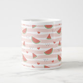 スイカ、ハート、ストライプ夏のパターン ジャンボコーヒーマグカップ (正面)