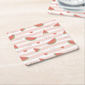 スイカ、ハート、ストライプ夏のパターン スクエアペーパーコースター (アングル)