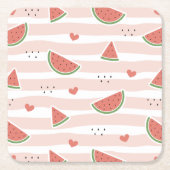 スイカ、ハート、ストライプ夏のパターン スクエアペーパーコースター (正面)