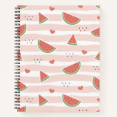 スイカ、ハート、ストライプ夏のパターン ノートブック (正面)