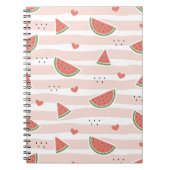 スイカ、ハート、ストライプ夏のパターン ノートブック (正面)