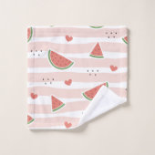 スイカ、ハート、ストライプ夏のパターン バスタオルセット (ウォッシュタオル)