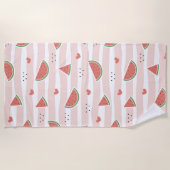 スイカ、ハート、ストライプ夏のパターン ビーチタオル (正面)