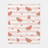 スイカ、ハート、ストライプ夏のパターン フリースブランケット (正面)