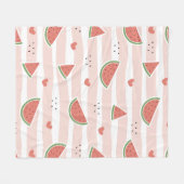 スイカ、ハート、ストライプ夏のパターン フリースブランケット (正面(横))