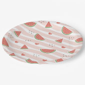 スイカ、ハート、ストライプ夏のパターン ペーパープレート (アングル)