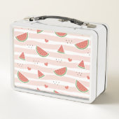 スイカ、ハート、ストライプ夏のパターン メタルランチボックス (裏面)