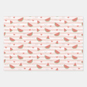 スイカ、ハート、ストライプ夏のパターン ラッピングペーパーシート (正面)