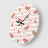 スイカ、ハート、ストライプ夏のパターン ラージ壁時計 (傾斜)