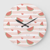 スイカ、ハート、ストライプ夏のパターン ラージ壁時計 (正面)