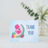 スイカ&パイナップル付きピンクフラミンゴ感謝してい ポストカード (スタンド正面)