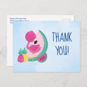 スイカ&パイナップル付きピンクフラミンゴ感謝してい ポストカード (正面/裏面)