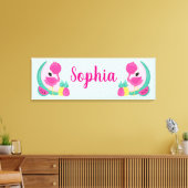 スイカ&パイナップル付きピンクフラミンゴ キャンバスプリント (インサイチュ (リビング))