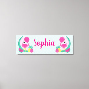 スイカ&パイナップル付きピンクフラミンゴ キャンバスプリント