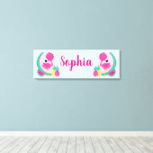 スイカ&パイナップル付きピンクフラミンゴ キャンバスプリント (インサイチュ (ウッドフロア))