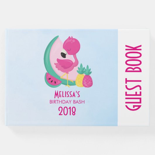スイカ&パイナップル付きピンクフラミンゴ ゲストブック (正面)