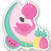 スイカ&パイナップル付きピンクフラミンゴ シール (正面)