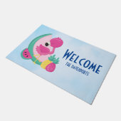 スイカ&パイナップル付きピンクフラミンゴ ドアマット (アングル)