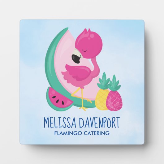 スイカ&パイナップル付きピンクフラミンゴ フォトプラーク (正面)