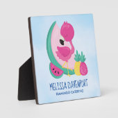 スイカ&パイナップル付きピンクフラミンゴ フォトプラーク (正面)