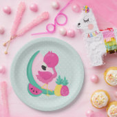 スイカ&パイナップル付きピンクフラミンゴ ペーパープレート (パーティー)