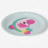 スイカ&パイナップル付きピンクフラミンゴ ペーパープレート (アングル)