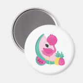 スイカ&パイナップル付きピンクフラミンゴ マグネット (正面/裏面)