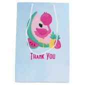 スイカ&パイナップル付きピンクフラミンゴ ミディアムペーパーバッグ (裏面)