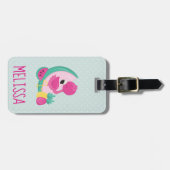 スイカ&パイナップル付きピンクフラミンゴ ラゲッジタグ (正面横)