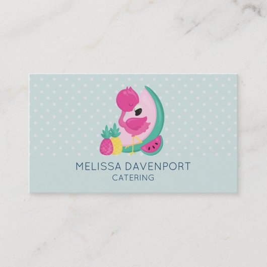 スイカ&パイナップル付きピンクフラミンゴ 名刺 (正面)