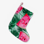 スイカ、パーム葉ス：熱帯シームレスパター スモールクリスマスストッキング (正面 (吊り時))