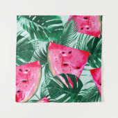 スイカ、パーム葉ス：熱帯シームレスパター タペストリー (正面(横))