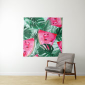 スイカ、パーム葉ス：熱帯シームレスパター タペストリー (インサイチュ(横))