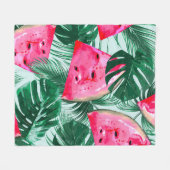 スイカ、パーム葉ス：熱帯シームレスパター フリースブランケット (正面(横))