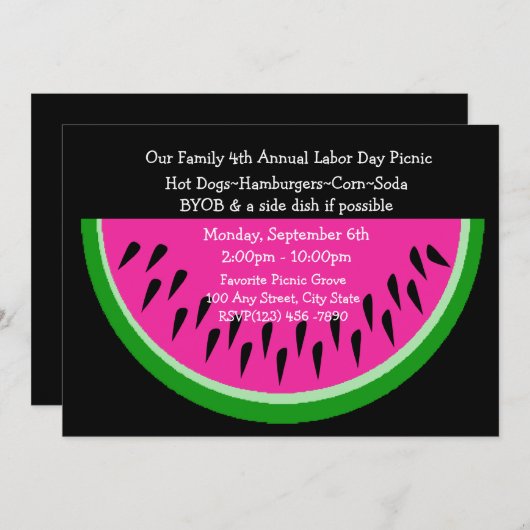 スイカ/ピクニック 招待状 (正面/裏面)