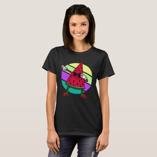 スイカ フルーツ 夏 かわいい ダブ Tシャツ (正面フル)