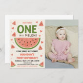 スイカ「メロンの一つ」 1回目の誕生日 招待状 (正面/裏面)