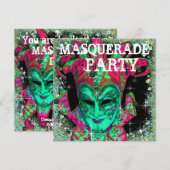 スイカ ライム グリーン ホット ピンク マスカレード パーティー 招待状 (正面/裏面)