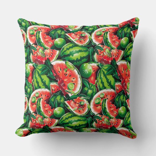 スイカ、ライム、スイカ離れのライム、小さなメロンf クッション (正面)