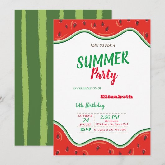 スイカ, 夏の誕生日パーティー 招待状 (正面/裏面)