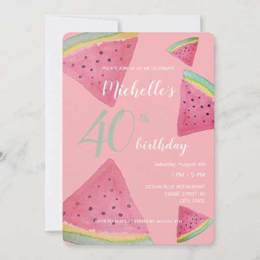 スイカ 水彩 手描き 招待状 (正面)